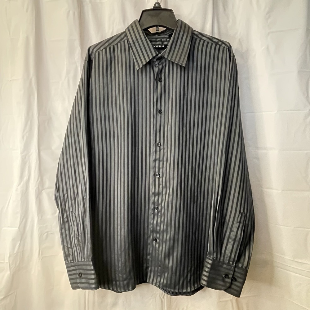Fumagalli Italian Heritage Men's Liquid Sheen Striped Long Sleeve Shirt Sz XXL‎
